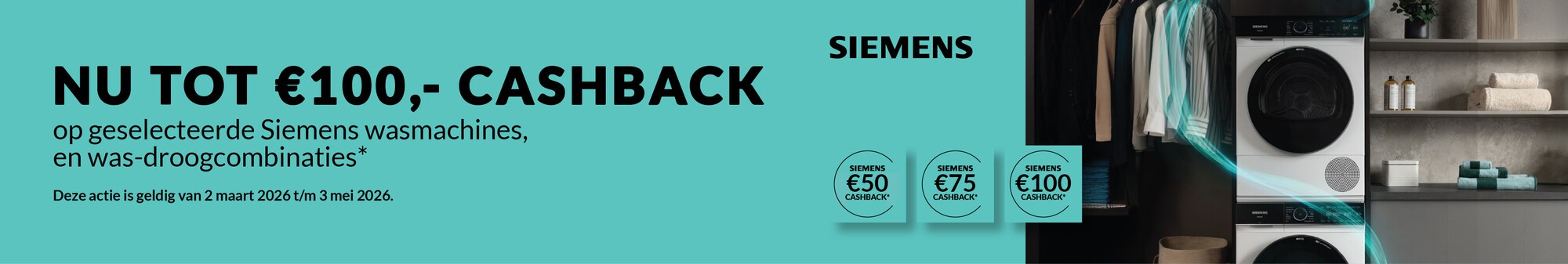 Siemens wasmachines & wasdrogers cashback actie