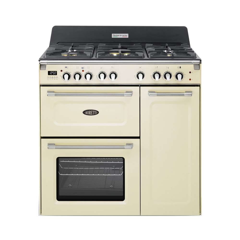 Boretti CFBG903OW gasfornuis met Dual Fuel wokbrander en drievoudige oven Oud wit