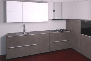SHOWROOMKEUKEN Nolte moderne keuken beton en wit hoogglans