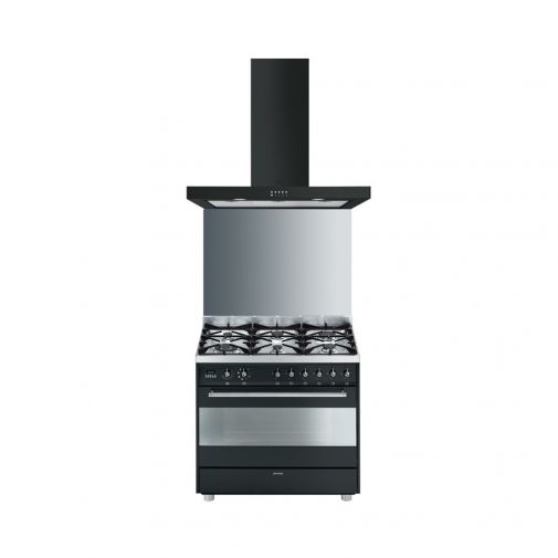 Smeg C9GMANL1 gasfornuis setaanbieding inclusief achterwand, afzuigkap en gratis TBX6090X teppan yaki grillplaat