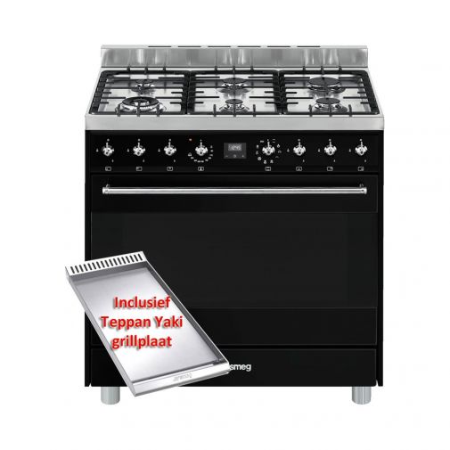 Smeg C9GMNNLK9 gasfornuis tijdelijk met gratis Teppan Yaki grilplaat