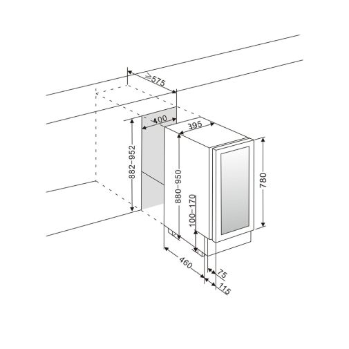 Wine Klima D34-OB78-PUSH onderbouw Onderbouw wijnkoelkast