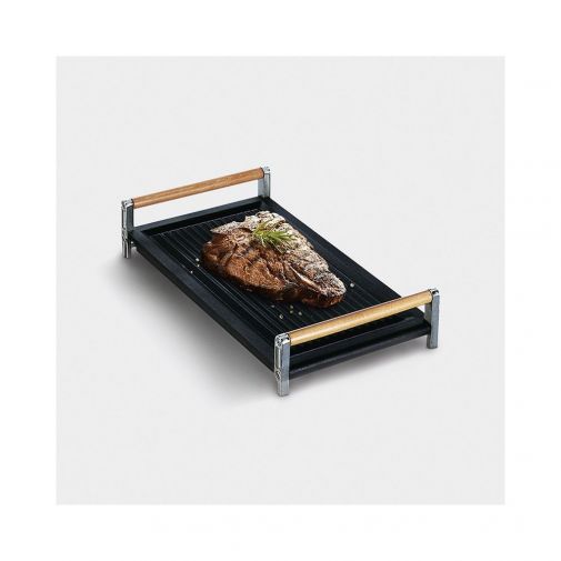 Smeg BB3679 massief gietijzeren grillplaat met neerklapbare houten handvaten