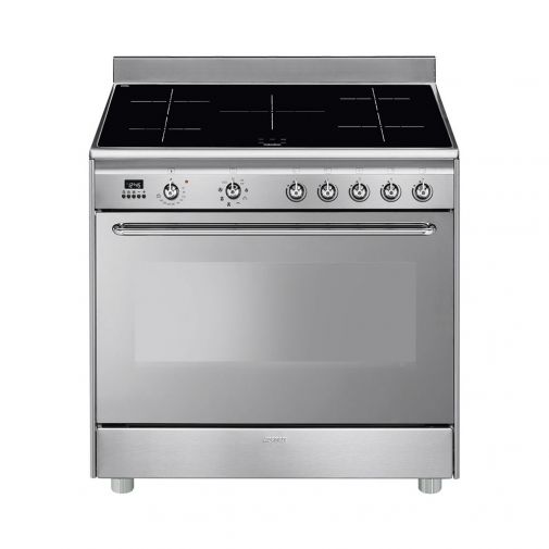 Smeg CG90IX9 inductie fornuis met Booster functie en grillfunctie met draaispit