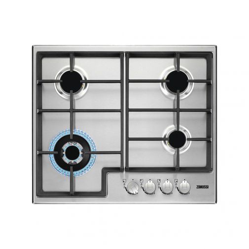 Zanussi ZGH66425XS inbouw gaskookplaat ACTIE op=op! met wokbrander en gietijzeren pannendragers