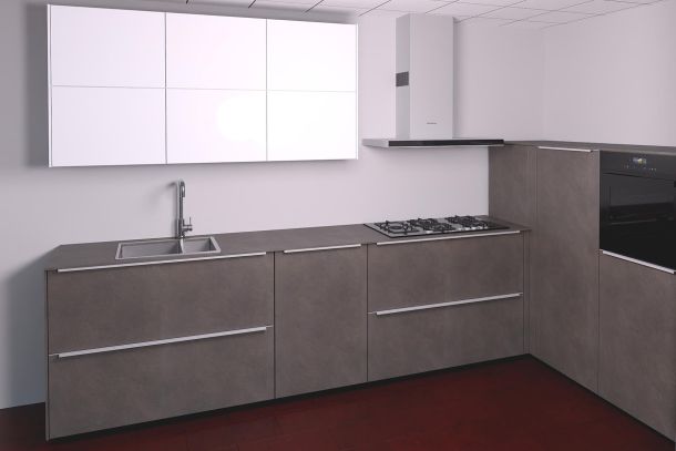 SHOWROOMKEUKEN Nolte moderne keuken beton en wit hoogglans