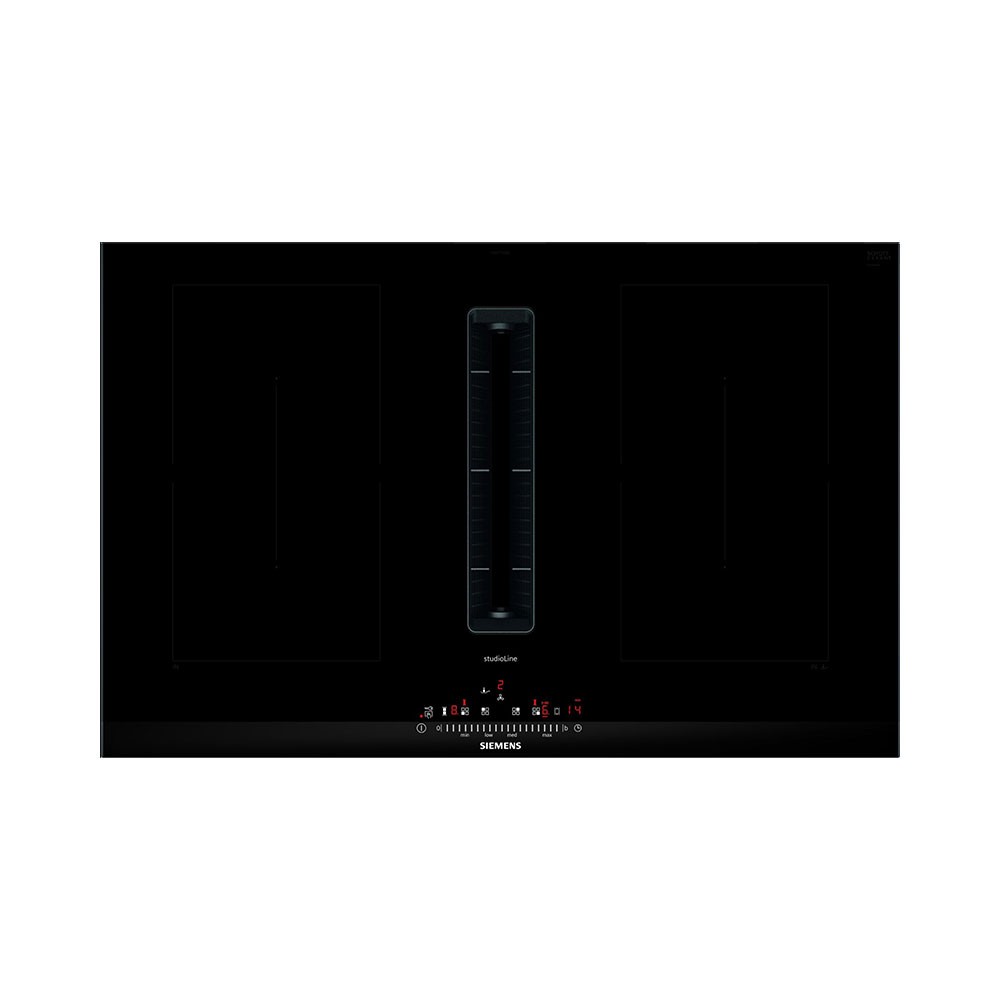 ED877FQ25E Inductiekookplaat met afzuiging, 80 cm, 4 inductiekookzones, 17 Vermogensstanden, 69 dB, 7.4 kW, zwart